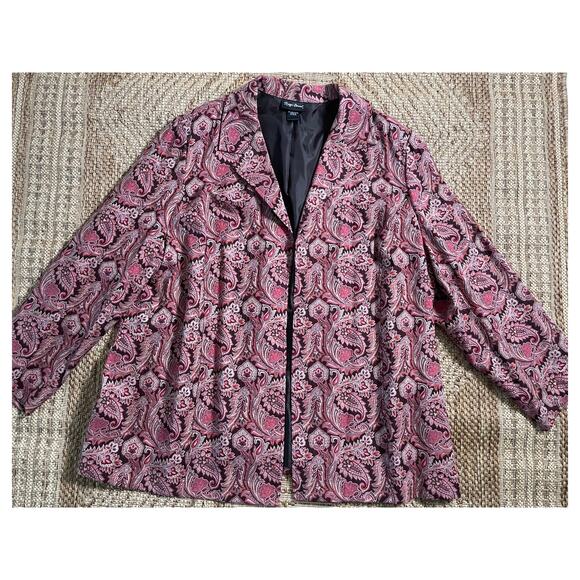 Vintage 90s Maggie Barnes Tapestry Paisley Pattern open front blazer SZ 3x - Picture 1 of 9